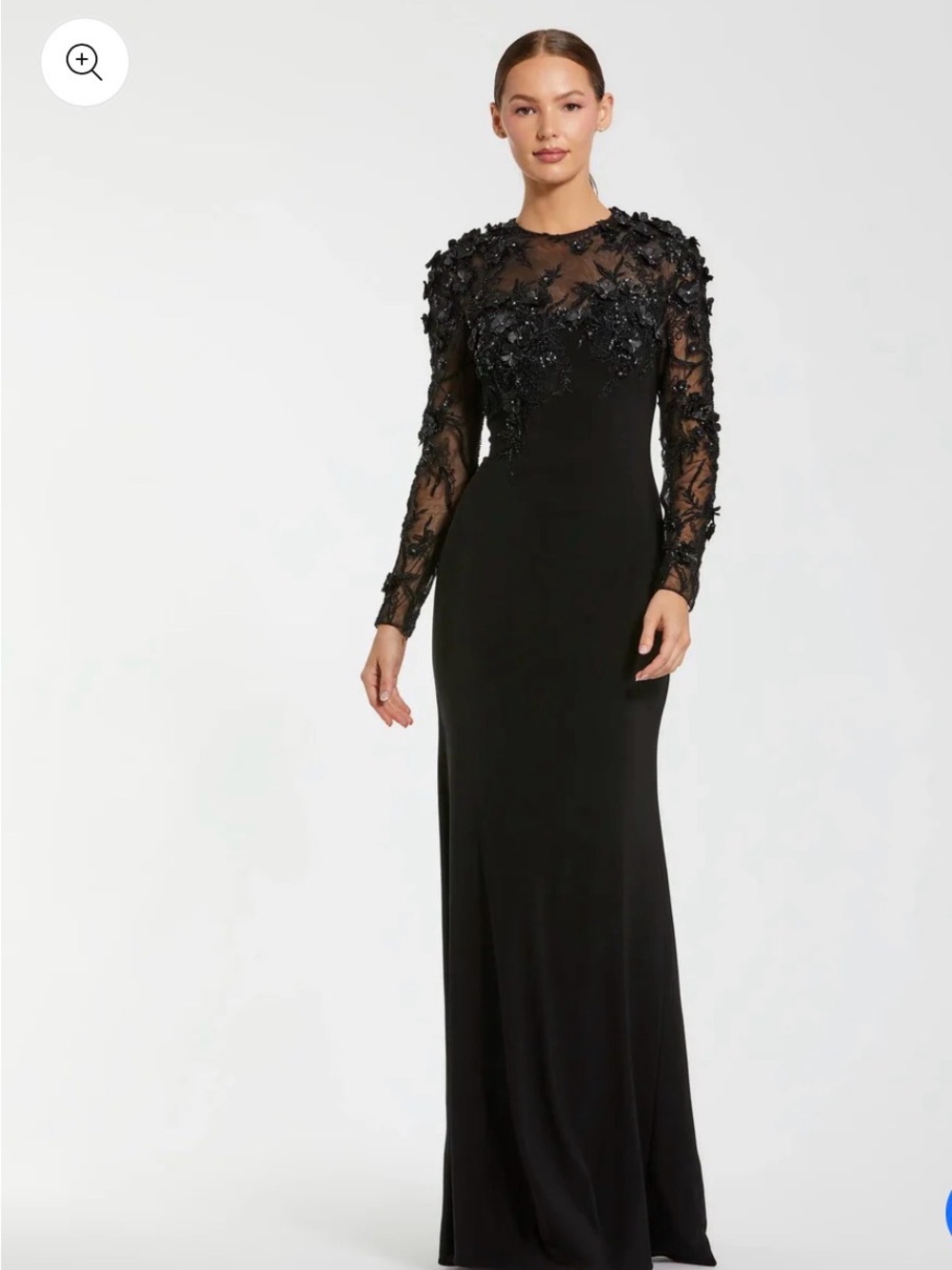 Mac Duggal Black Embellished Long-Sleeve Evening Gown size 16